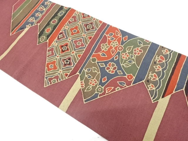 JAPANESE FUKURO OBI / UNUSED / TSUMUGI / GEOMETRIC